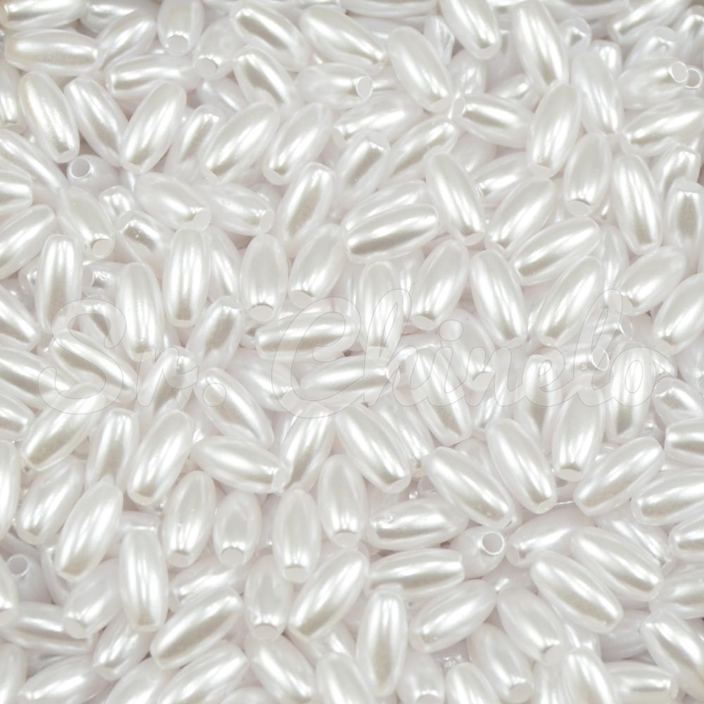 Arrozinho Perolado ABS, 04mm x 08mm, Branco