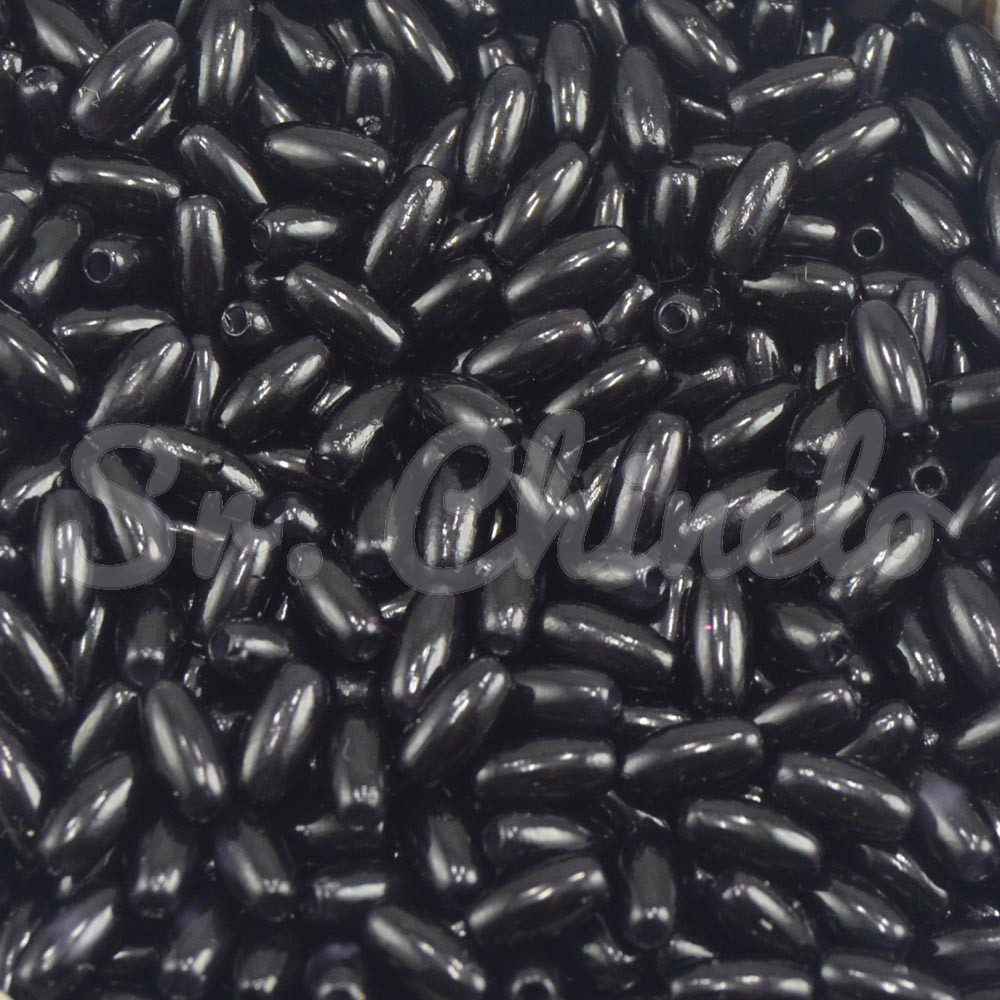 Arrozinho Perolado ABS, 04mm x 08mm, Preto