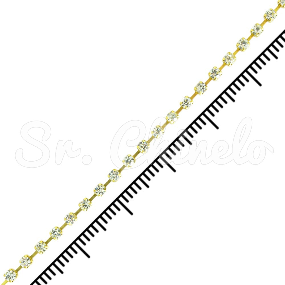 Fio de Strass, SS08.5, Ouro, Strass Cristal