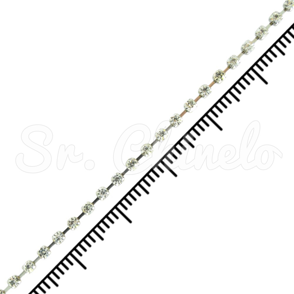 Fio de Strass, SS08.5, Prata, Strass Cristal