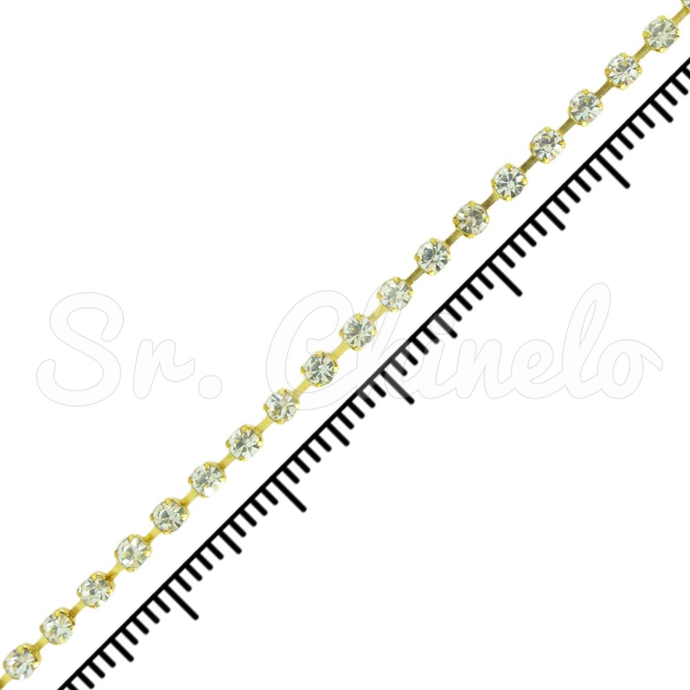 Fio de Strass, SS10, Ouro, Strass Cristal