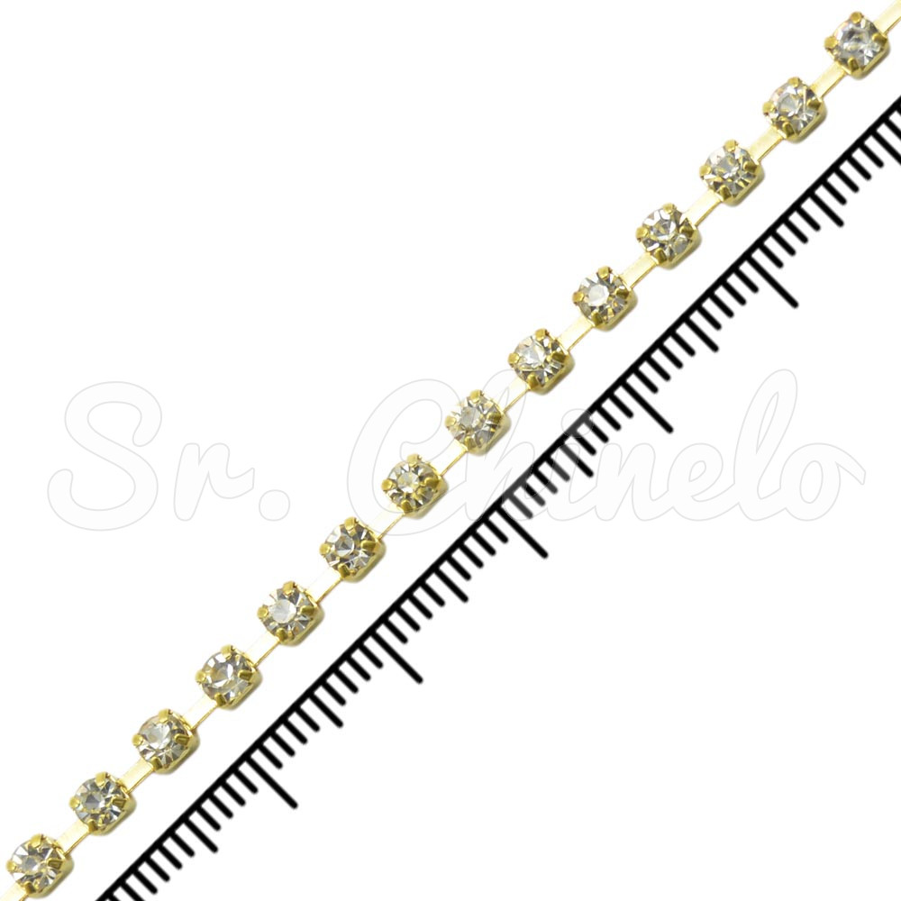 Fio de Strass, SS12, Ouro, Strass Cristal