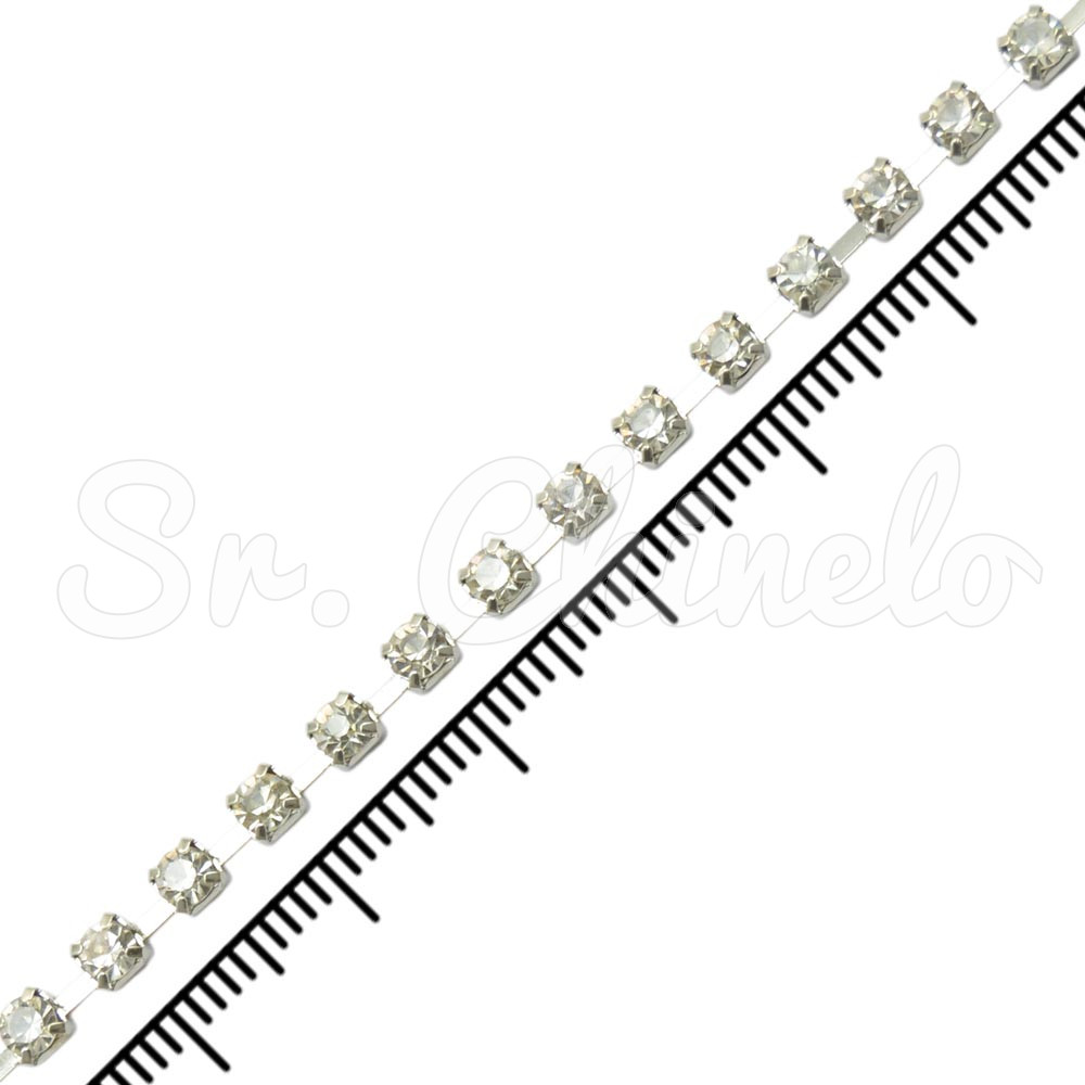 Fio de Strass, SS12, Prata, Strass Cristal