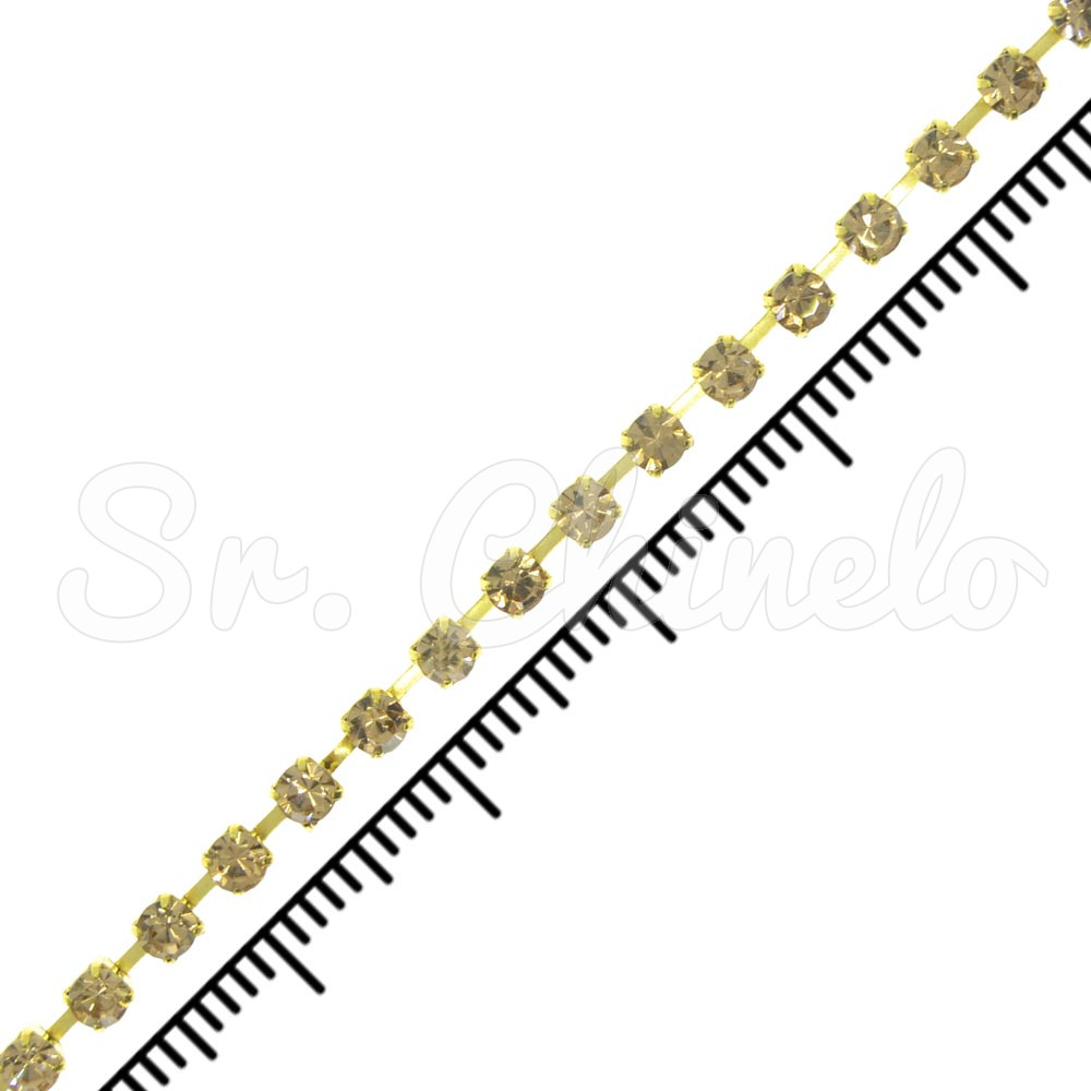 Fio de Strass, SS12, Ouro, Strass Light Colorado Topaz