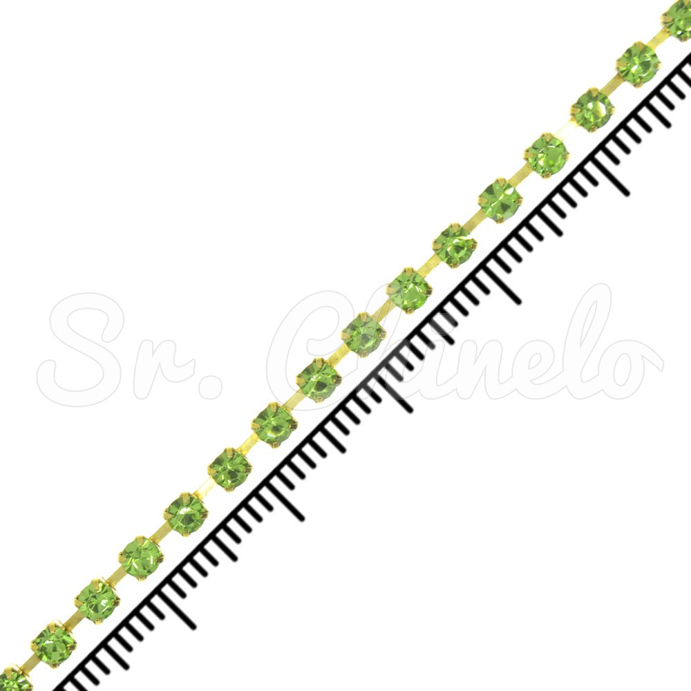 Fio de Strass, SS12, Ouro, Strass Peridot