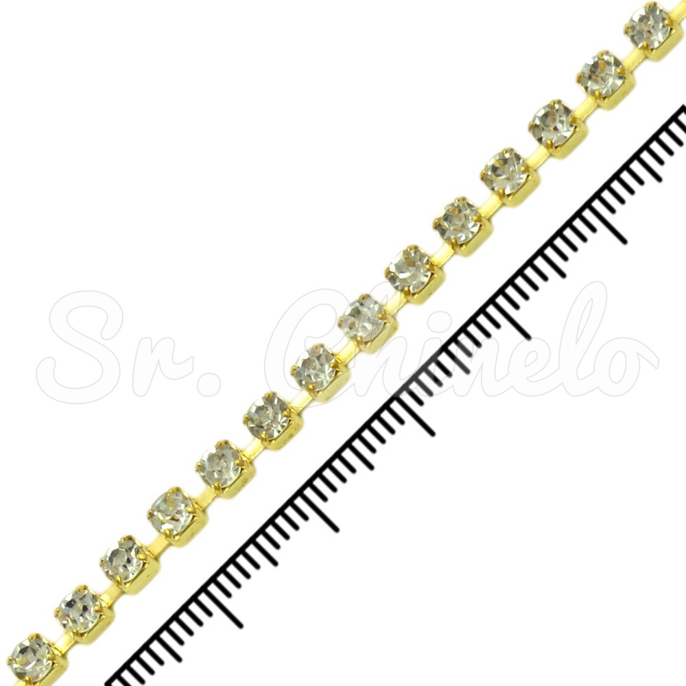 Fio de Strass, SS14, Ouro, Strass Cristal