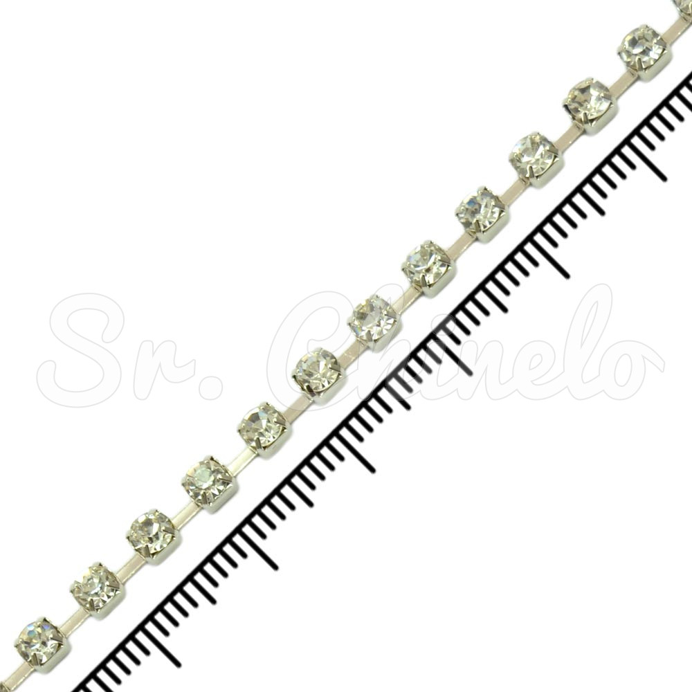 Fio de Strass, SS14, Prata, Strass Cristal