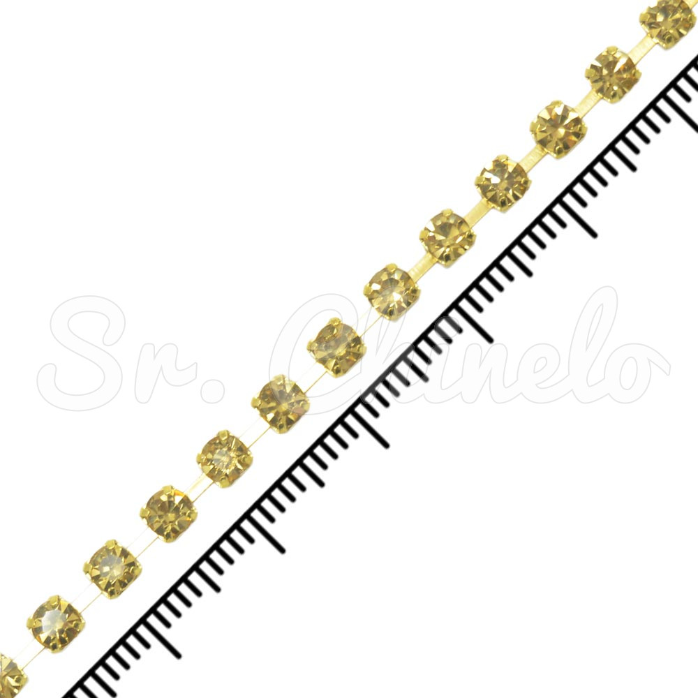 Fio de Strass, SS16, Ouro, Strass Light Colorado Topaz