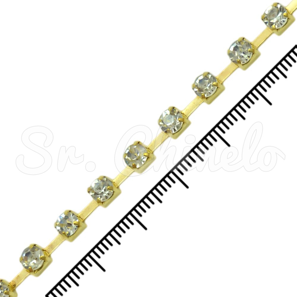 Fio de Strass, SS18, Ouro, Strass Cristal