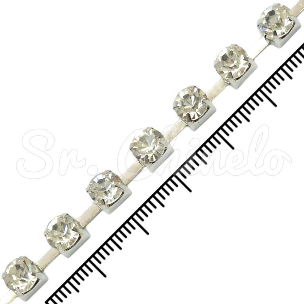 Fio de Strass, SS28, Prata, Strass Cristal