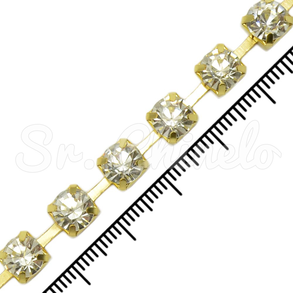 Fio de Strass, SS38, Ouro, Strass Cristal