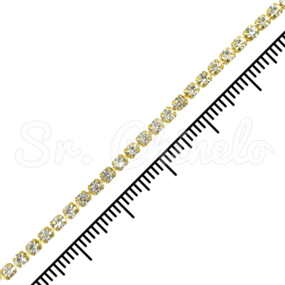 Fio de Strass, SS12, Junto, Ouro, Strass Cristal