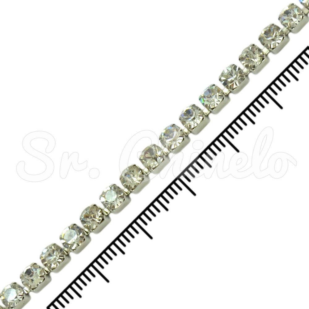 Fio de Strass, SS16, Junto, Prata, Strass Cristal