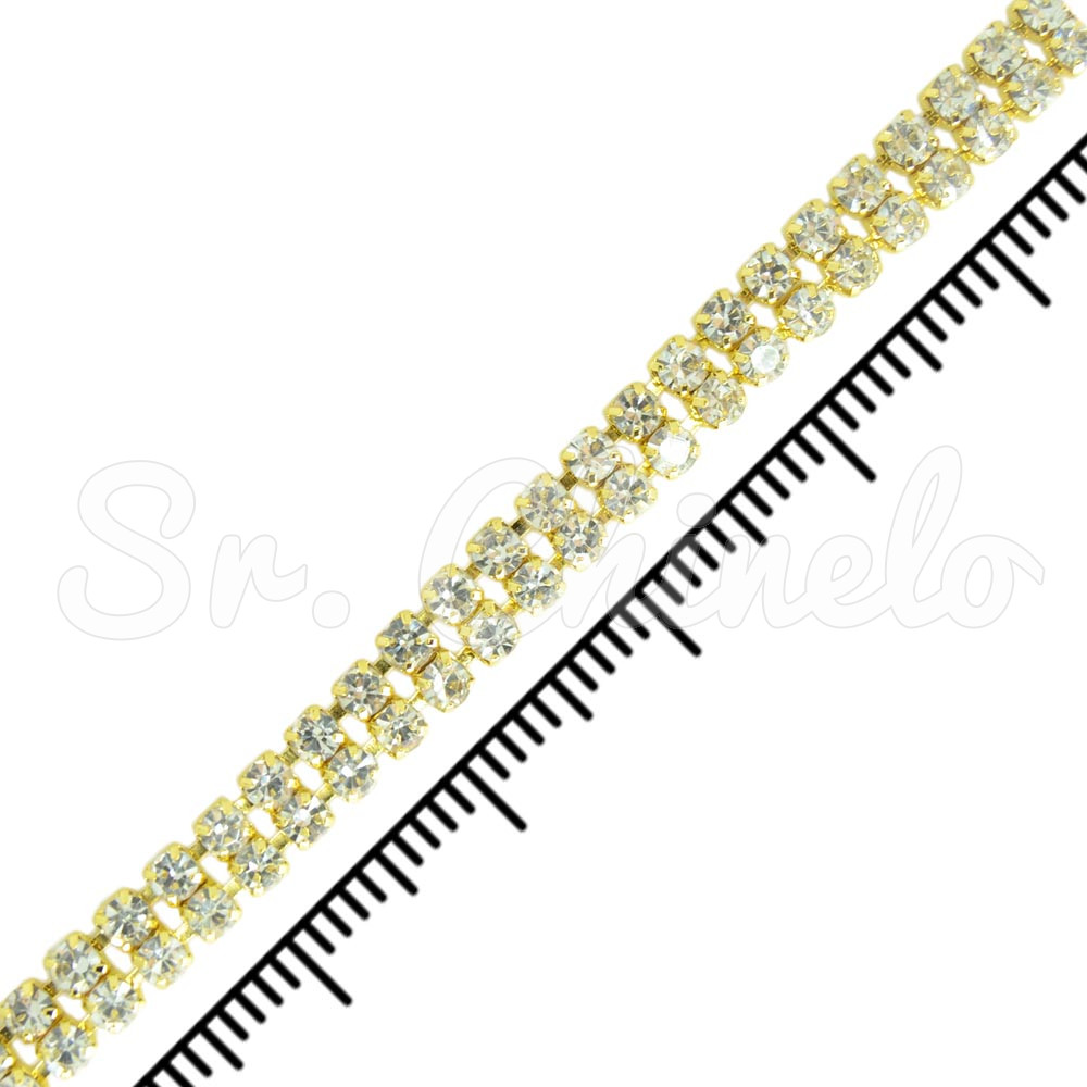 Fio de Strass, SS12, Duplo, Ouro, Strass Cristal