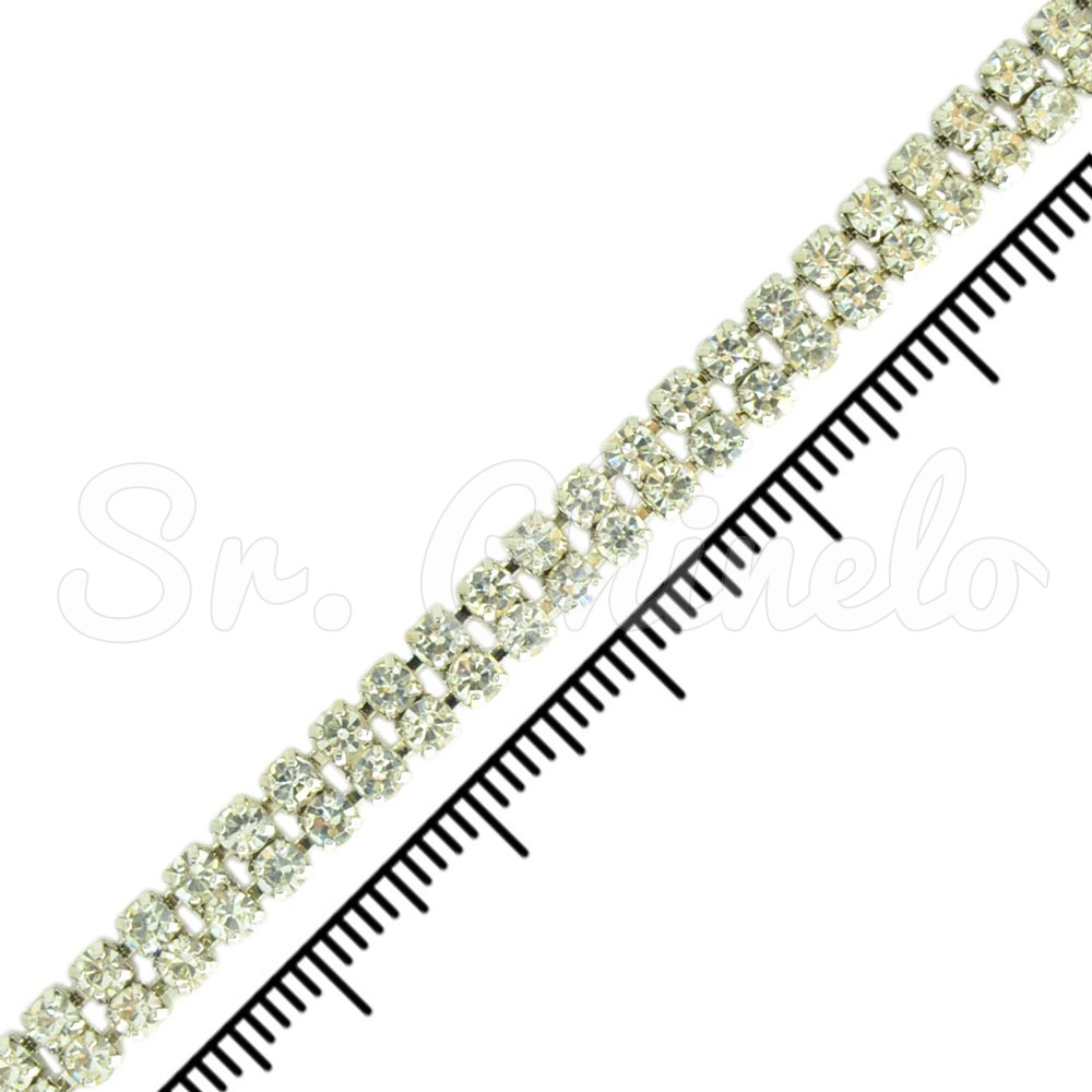 Fio de Strass, SS12, Duplo, Prata, Strass Cristal