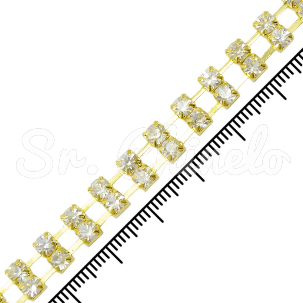 Fio de Strass, SS16, Duplo, Ouro, Strass Cristal