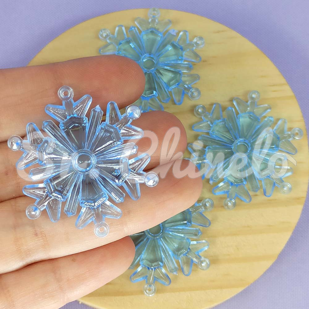 Aplique de Acrílico, Floco de Neve, 4cm, Azul Claro Transparente