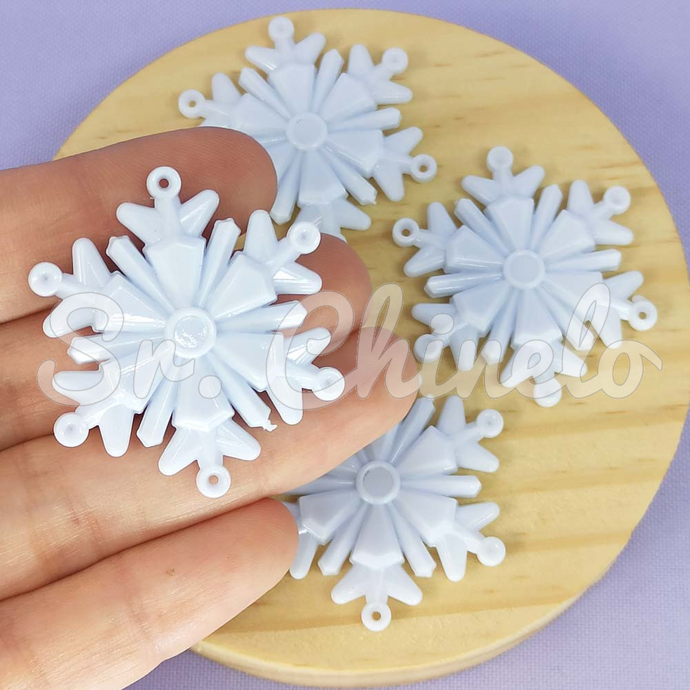 Aplique de Acrílico, Floco de Neve, 4cm, Branco Fosco