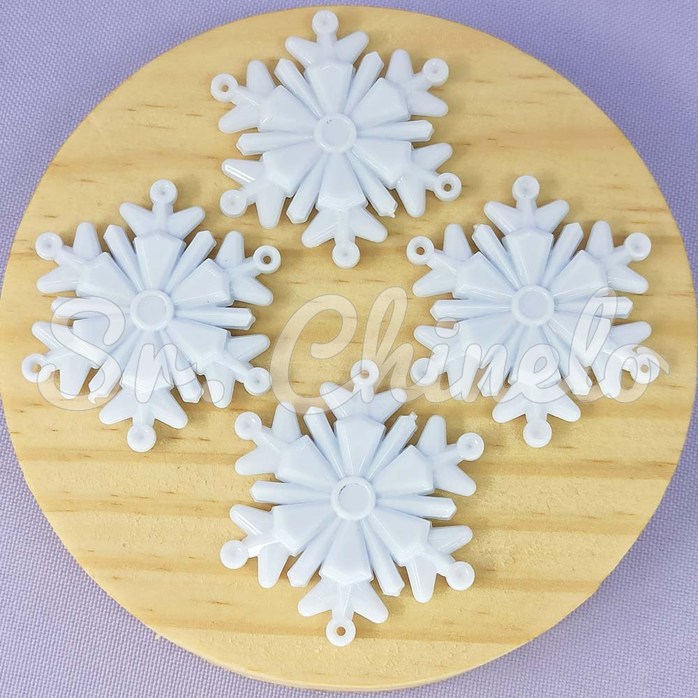 Aplique de Acrílico, Floco de Neve, 4cm, Branco Fosco