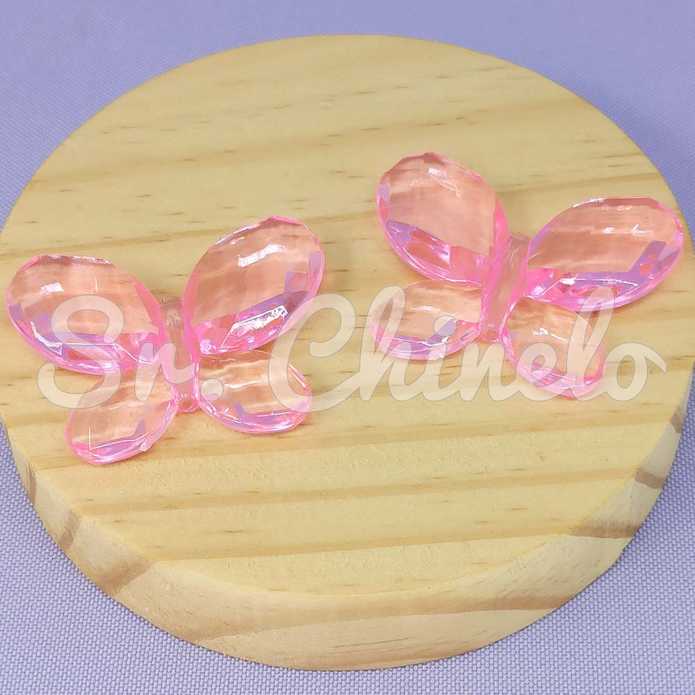 Aplique de Acrílico, Borboleta, 45mm, Rosa Chiclete Transparente