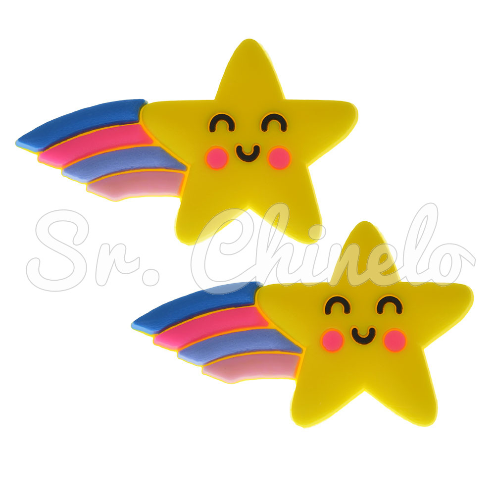 Aplique de Borracha, Estrela e Arco-Íris, Amarelo/Colorido