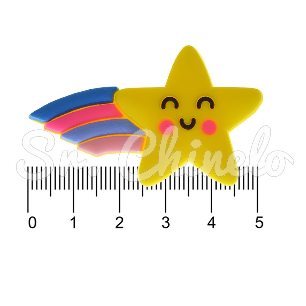 Aplique de Borracha, Estrela e Arco-Íris, Amarelo/Colorido