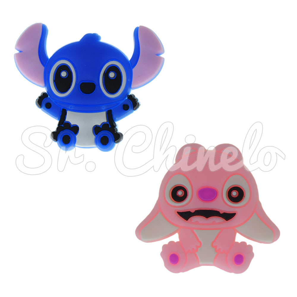 Aplique de Borracha, Personagem Stitch, Azul e Rosa