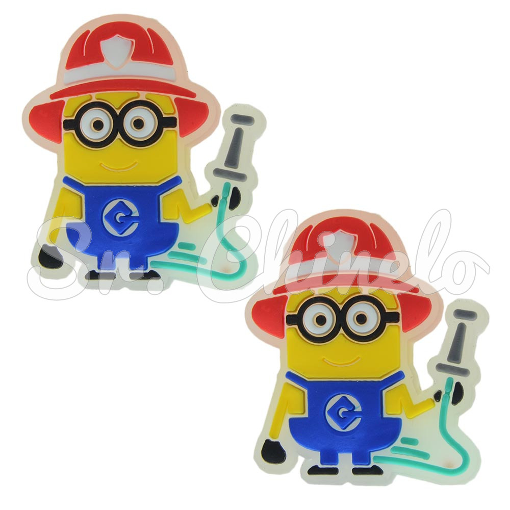 Aplique de Borracha, Minions, Bombeiro, Amarelo/Azul/Vermelho