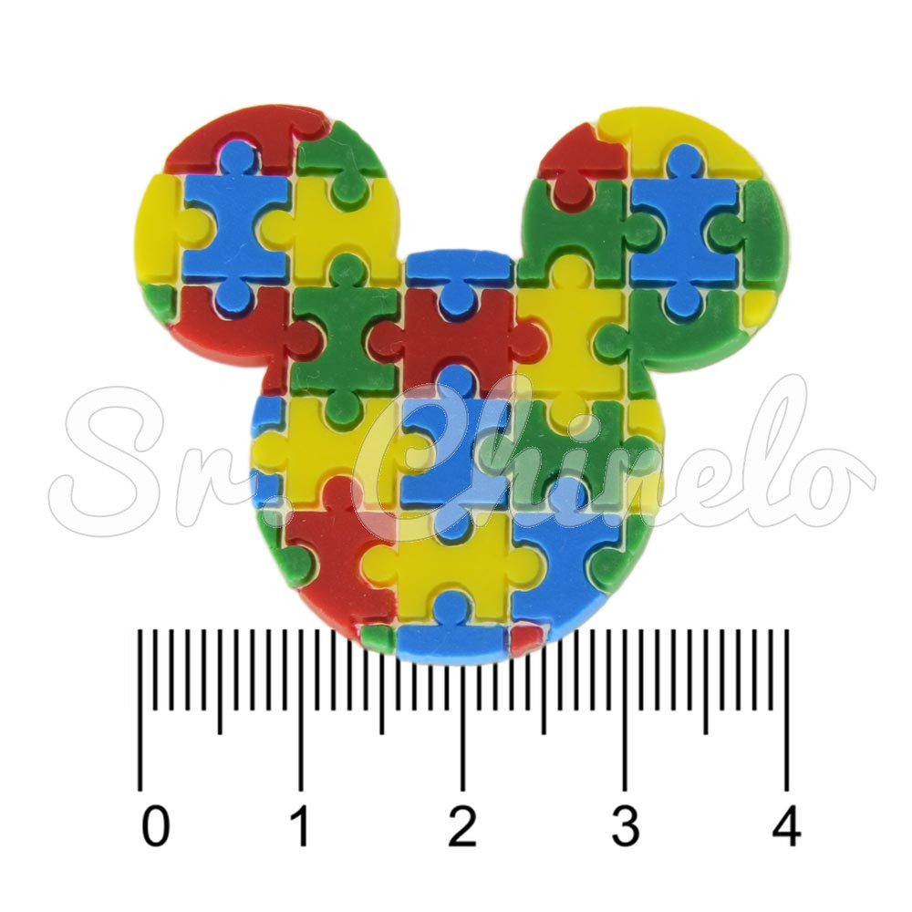 Aplique de Borracha, Autismo Quebra-Cabeça, Mickey e Laço