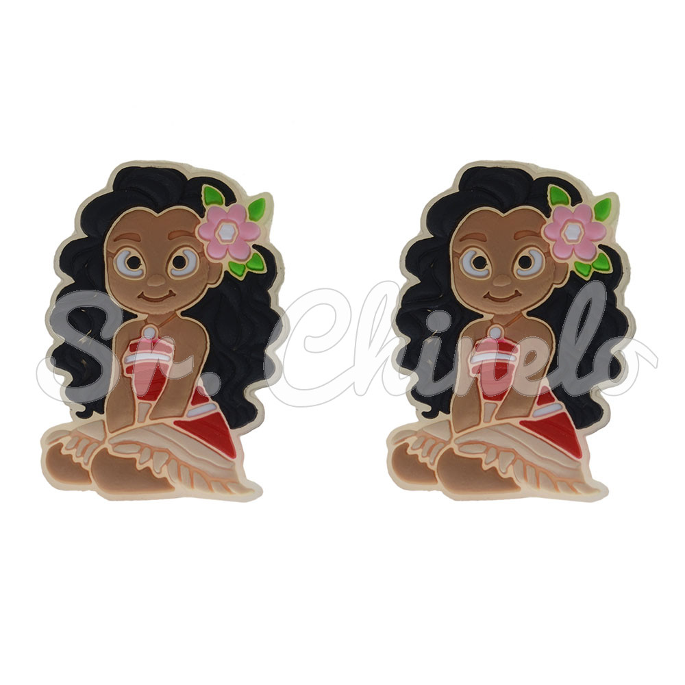 Aplique de Borracha, Princesa, Moana, Marrom/Preto/Vermelho