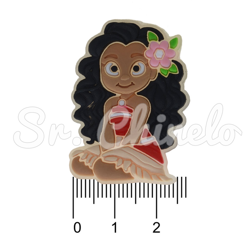 Aplique de Borracha, Princesa, Moana, Marrom/Preto/Vermelho