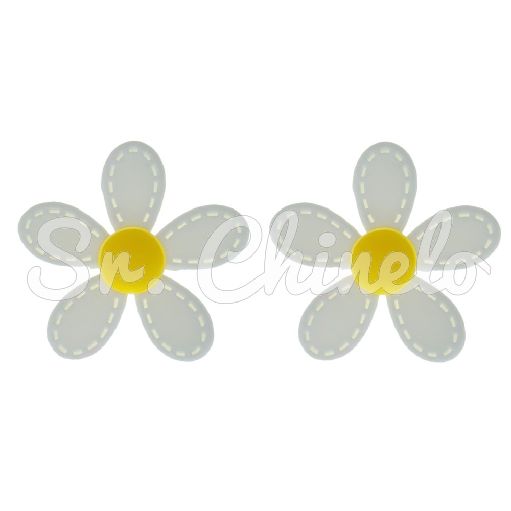 Aplique de Borracha, Flor, Branco/Amarelo