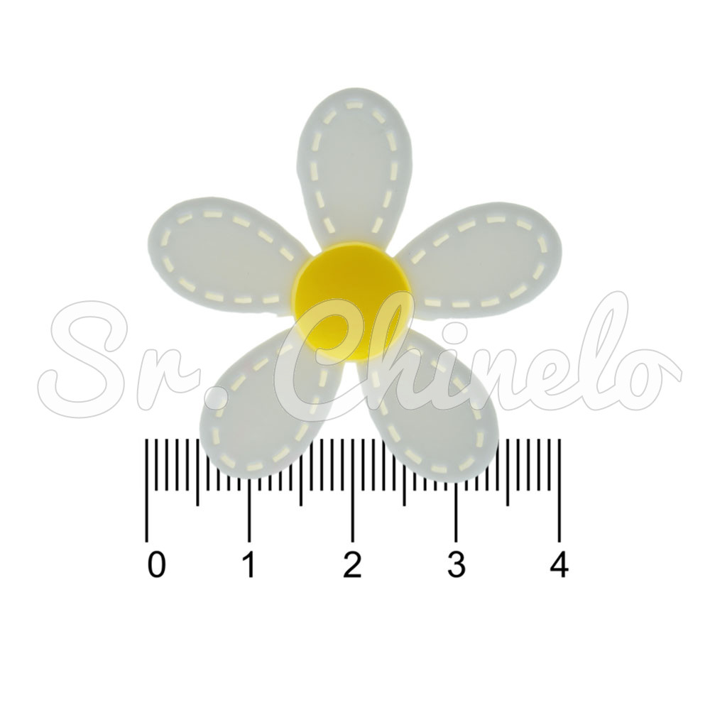 Aplique de Borracha, Flor, Branco/Amarelo