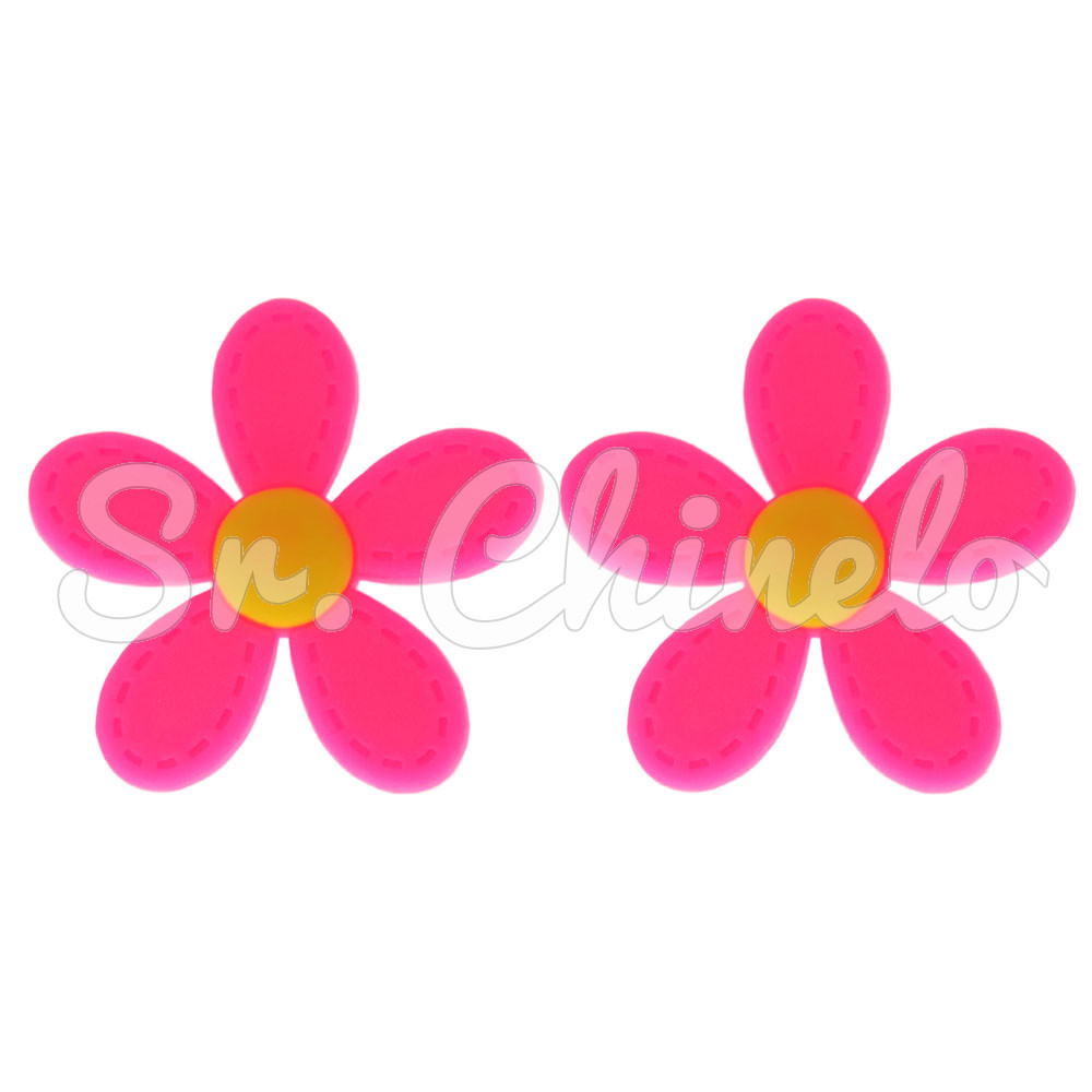 Aplique de Borracha, Flor, Rosa/Amarelo