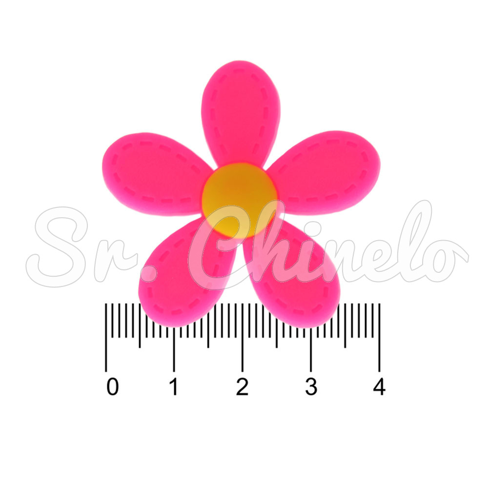 Aplique de Borracha, Flor, Rosa/Amarelo
