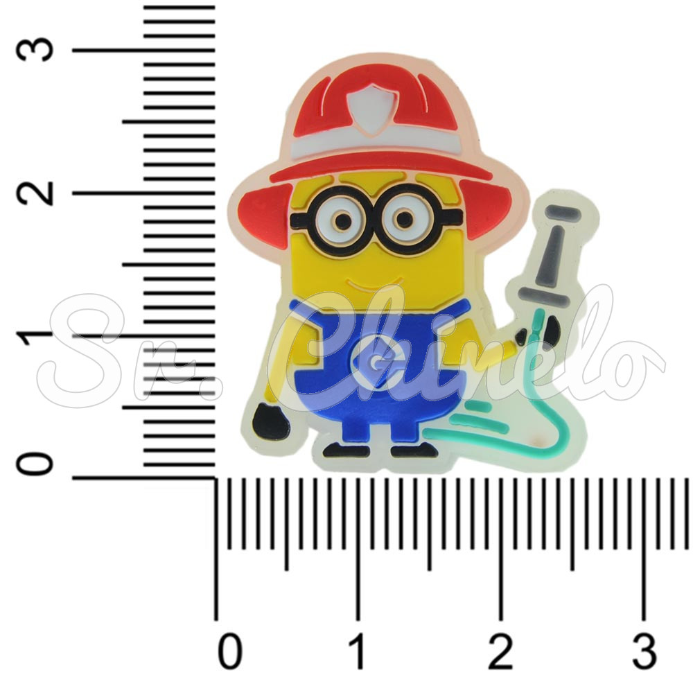 Aplique de Borracha, Minions, Bombeiro, Amarelo/Azul/Vermelho
