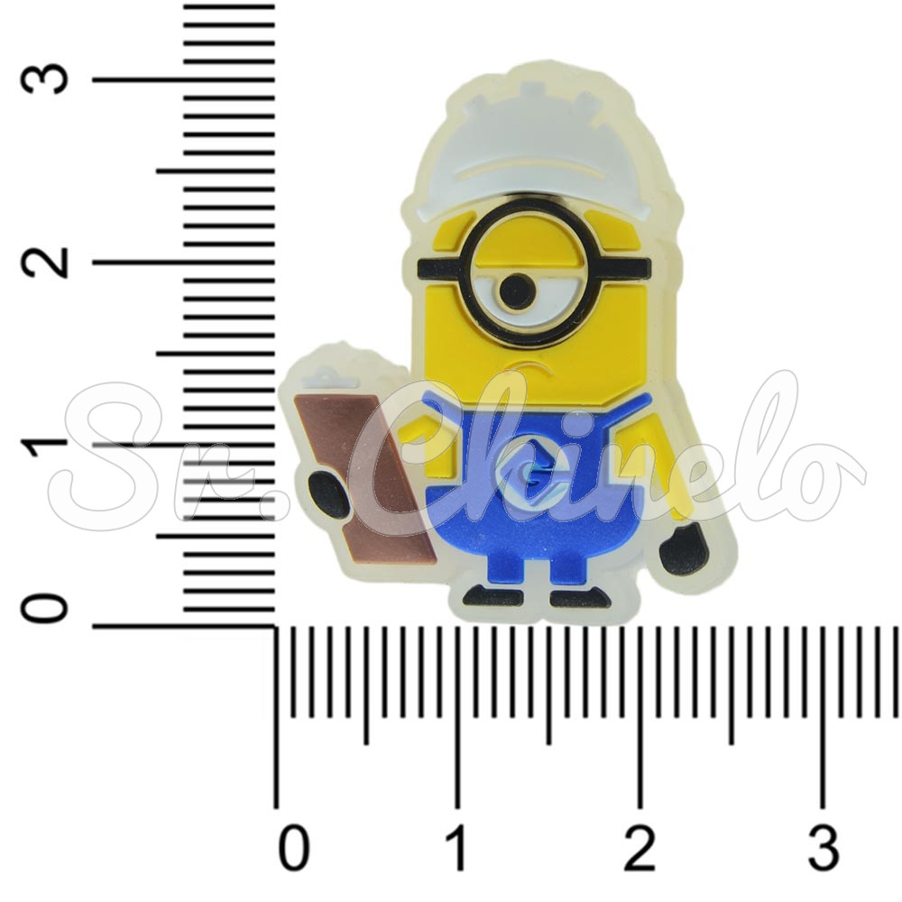 Aplique de Borracha, Minions, Engenheiro, Amarelo/Azul/Marrom