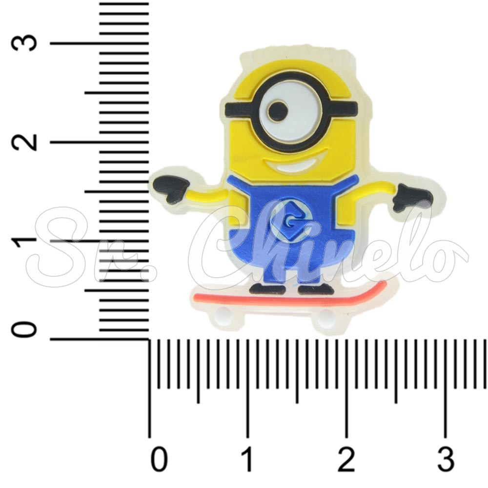 Aplique de Borracha, Minions, Skatista, Amarelo/Azul/Vermelho