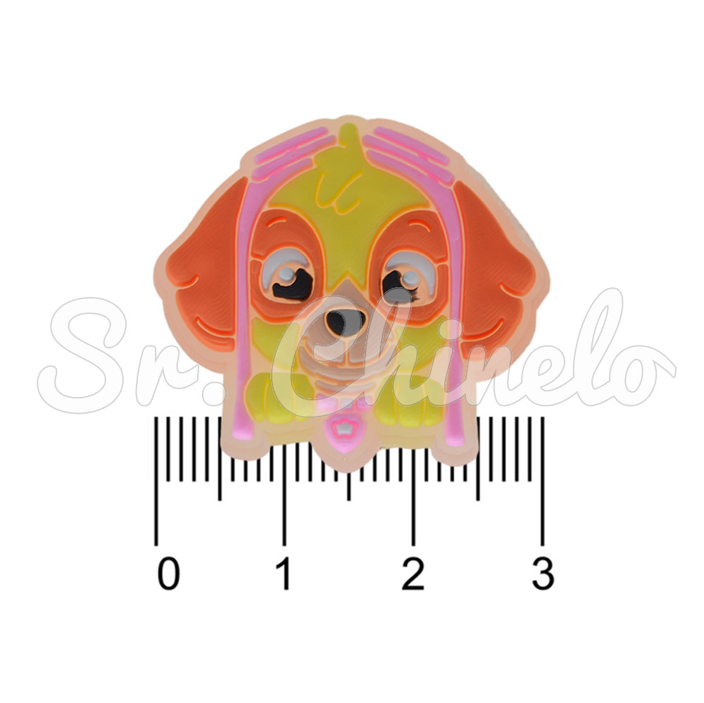 Aplique de Borracha, Patrulha Canina, Skye, Amarelo/Laranja/Rosa