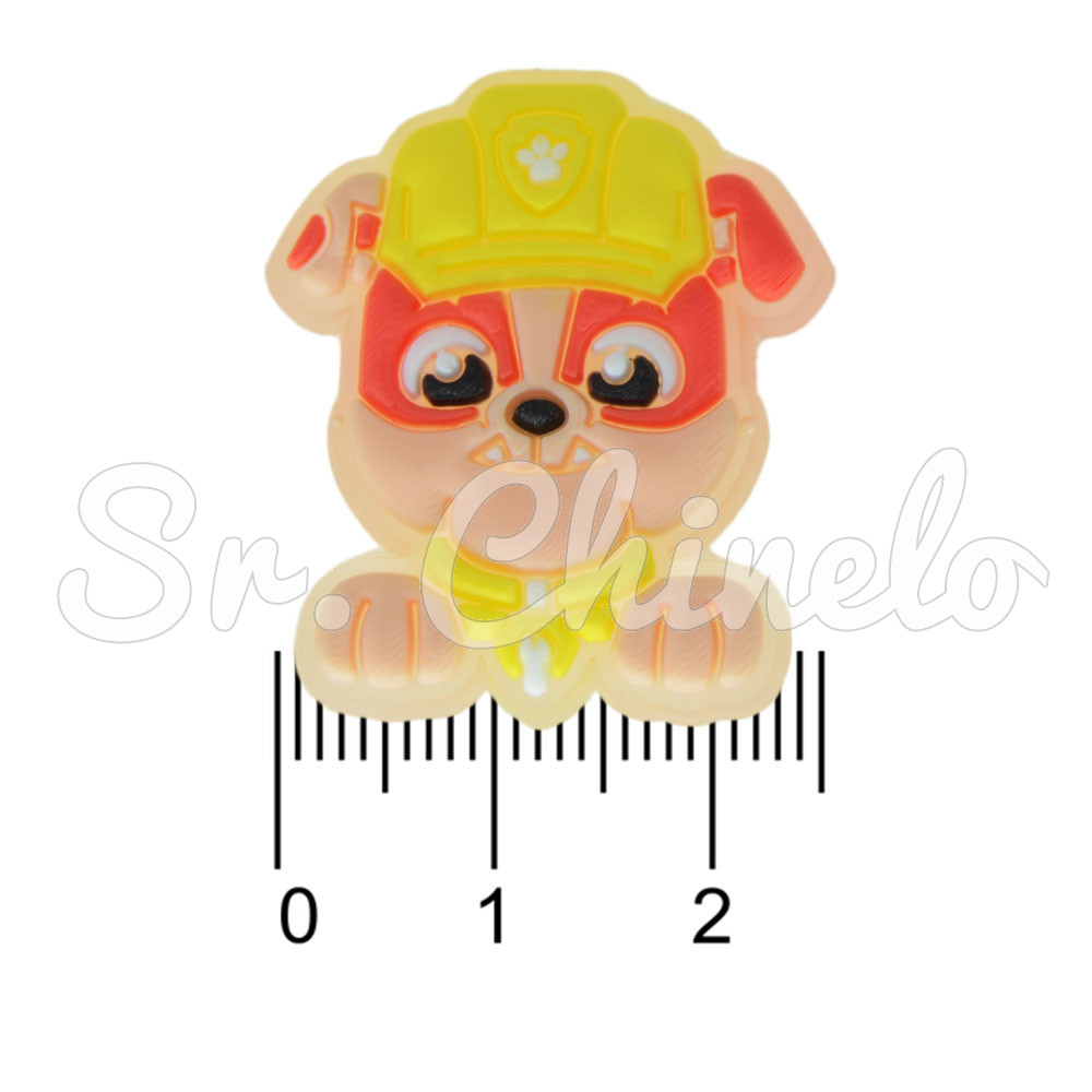 Aplique de Borracha, Patrulha Canina, Rubble, Laranja/Bege/Amarelo