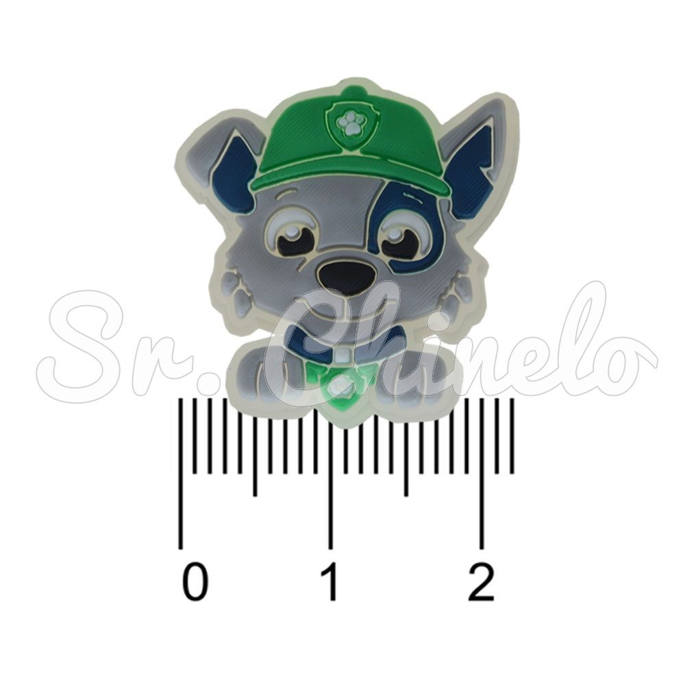 Aplique de Borracha, Patrulha Canina, Rocky, Cinza/Verde