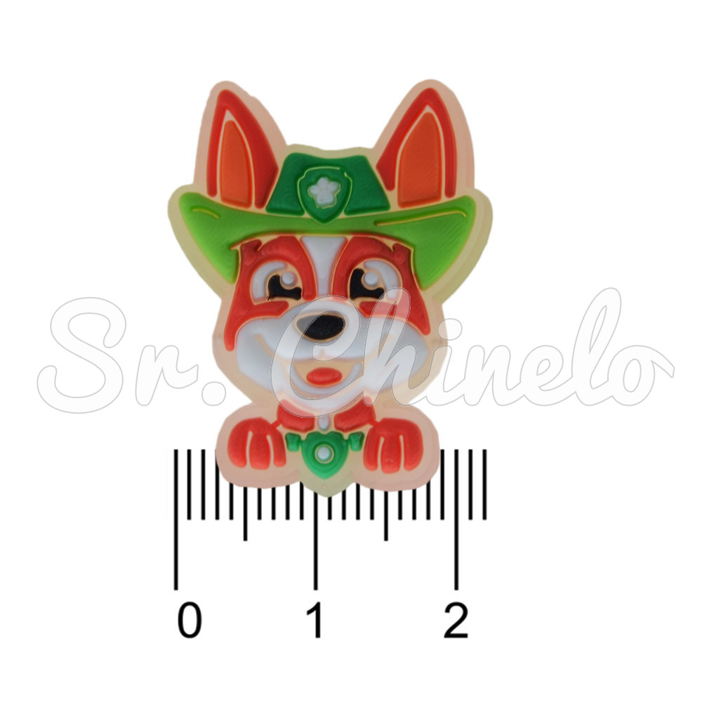 Aplique de Borracha, Patrulha Canina, Tracker, Laranja/Branco/Verde