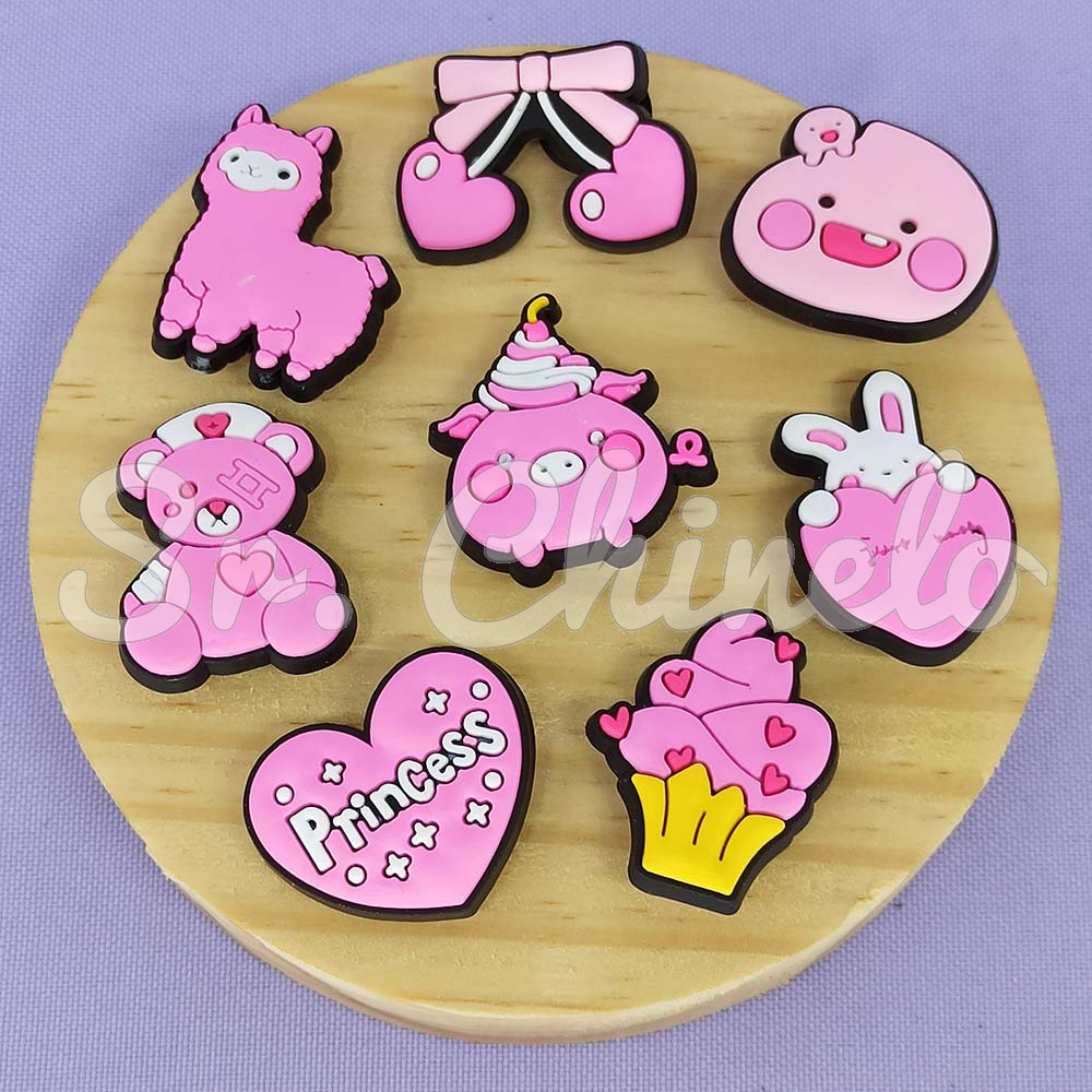 Kit Apliques Princesa Kawaii Rosa para Babuche – 8 Unidades