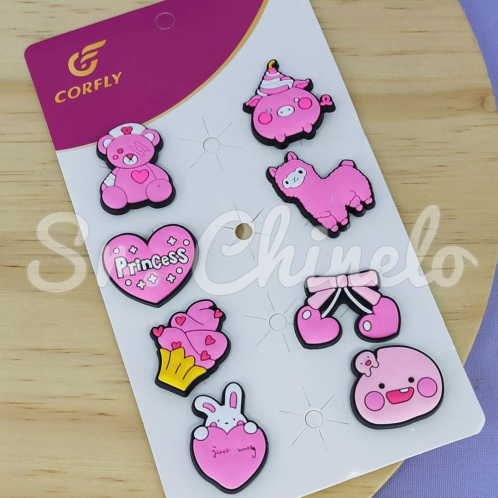 Kit Apliques Princesa Kawaii Rosa para Babuche – 8 Unidades