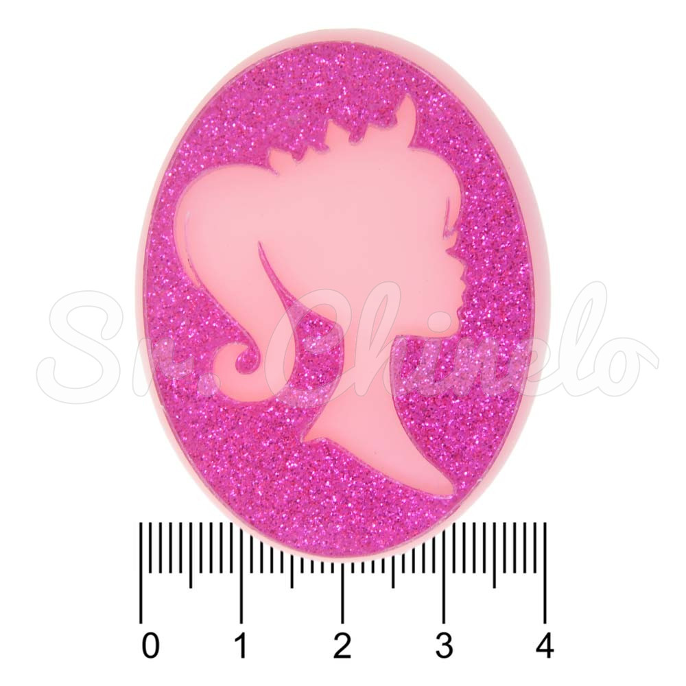 Aplique, Oval Perfil Barbie, Acrílico, Rosa
