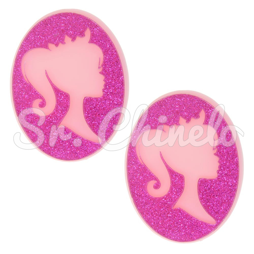 Aplique, Oval Perfil Barbie, Acrílico, Rosa