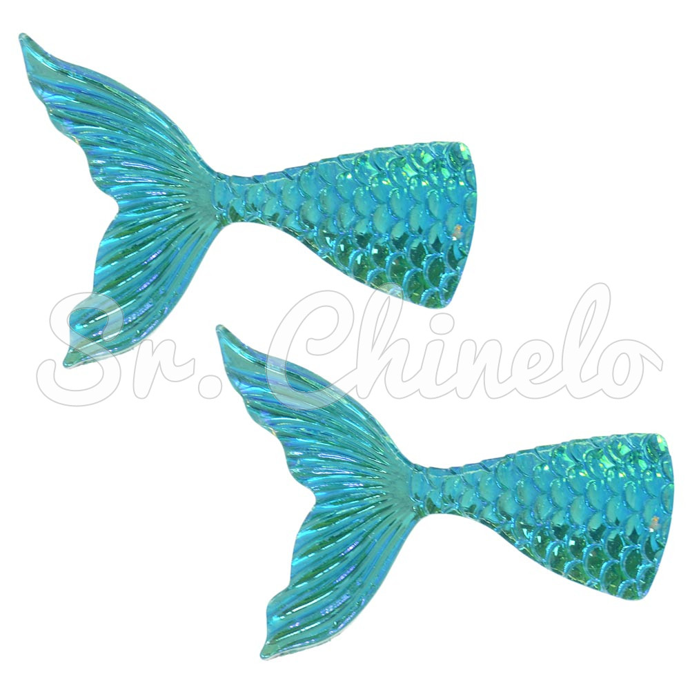 Aplique, Cauda de Sereia, Resina, Azul Tiffany