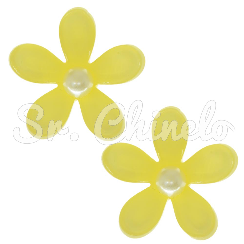 Aplique, Margarida 30mm com Pérola, Acrílico, Amarelo