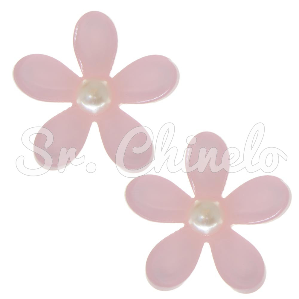 Aplique, Margarida 30mm com Pérola, Acrílico, Rosa Claro
