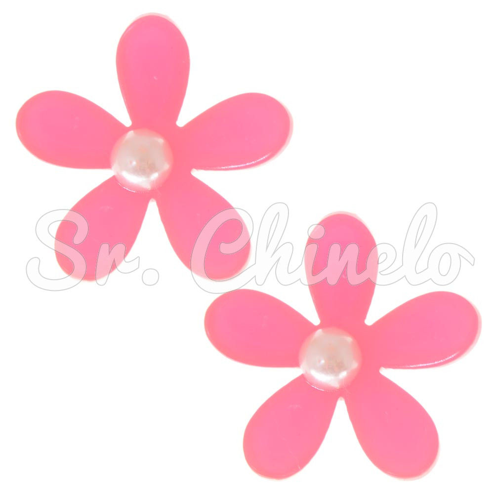 Aplique, Margarida 30mm com Pérola, Acrílico, Rosa Salmão